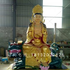 文殊菩薩雕塑，玻璃鋼貼金佛像雕塑