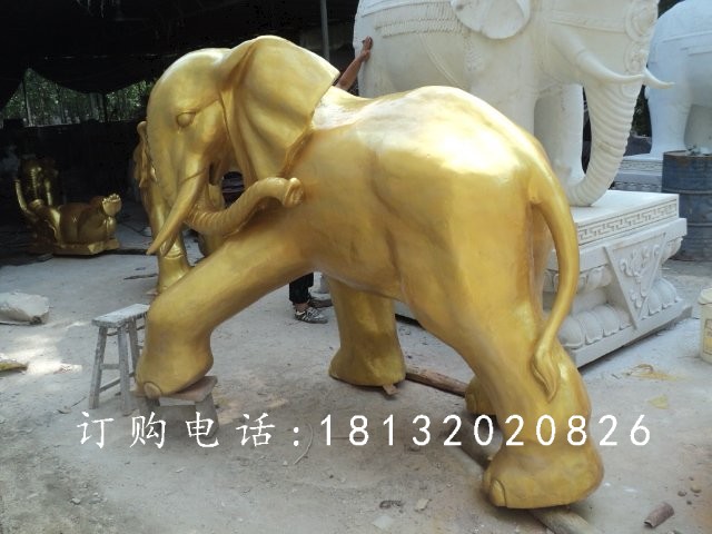 玻璃鋼仿銅大象雕塑，廣場動物雕塑 (3)