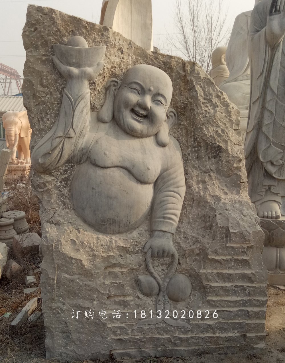 彌勒佛浮雕石雕，佛像石浮雕