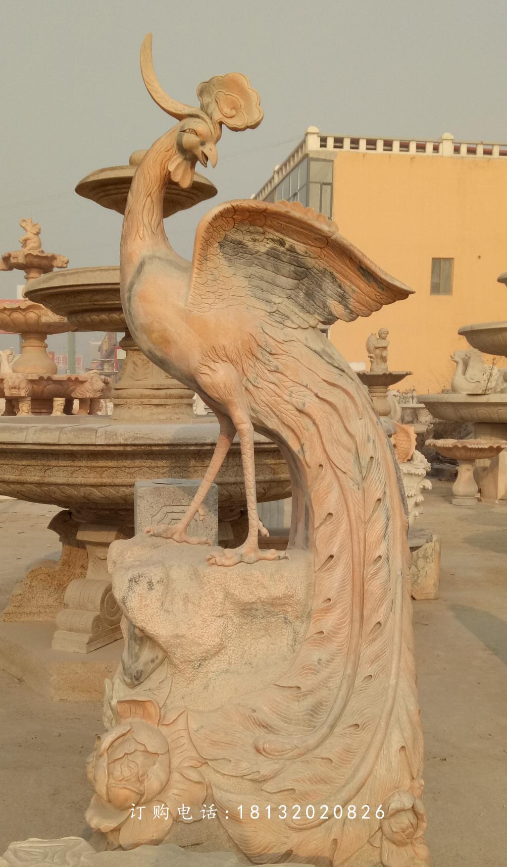 鳳凰石雕，晚霞紅古代神獸石雕
