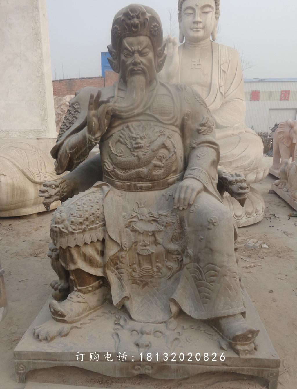 關(guān)公石雕，青石關(guān)公雕塑，寺廟石關(guān)公