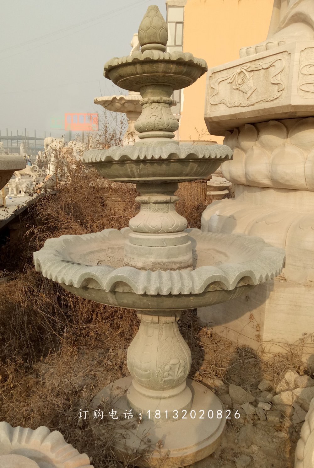 青石噴水盆，公園噴水盆石雕