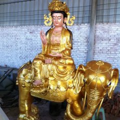 玻璃鋼普賢菩薩雕塑，貼金佛像雕塑