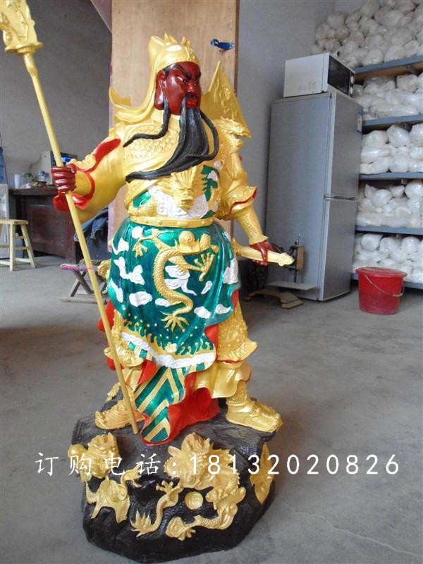 持刀關(guān)公雕塑，玻璃鋼彩繪關(guān)公雕塑