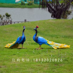 藍孔雀雕塑，玻璃鋼仿真孔雀雕塑