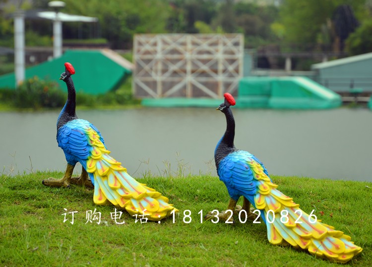 藍(lán)孔雀雕塑，玻璃鋼仿真孔雀雕塑 (3)
