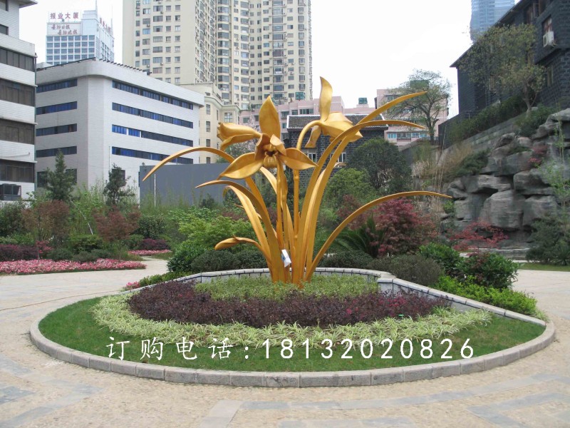 不銹鋼蘭花雕塑，廣場(chǎng)不銹鋼花卉雕塑 (2)