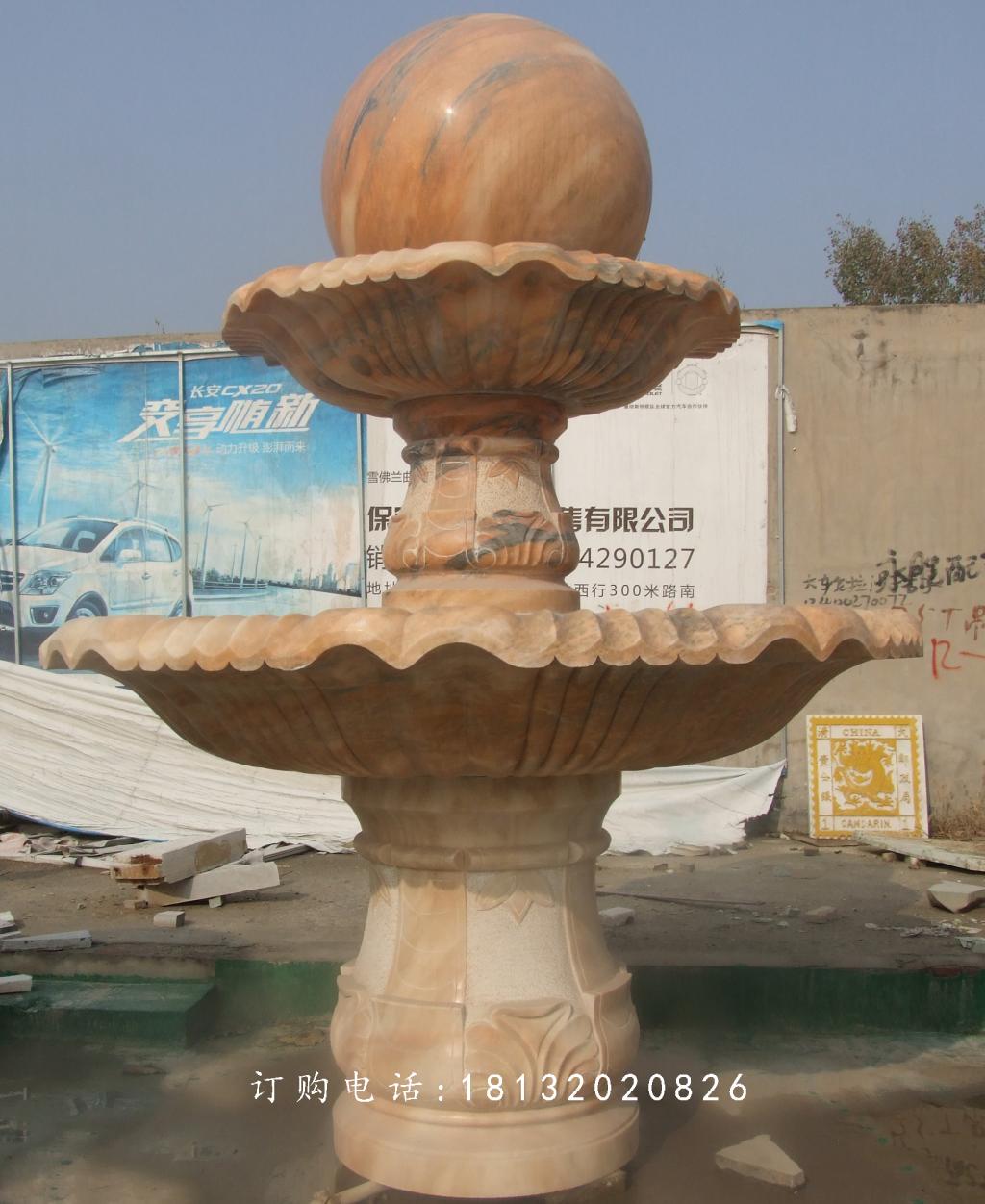 大型風(fēng)水球噴泉，晚霞紅風(fēng)水球石雕 (1)