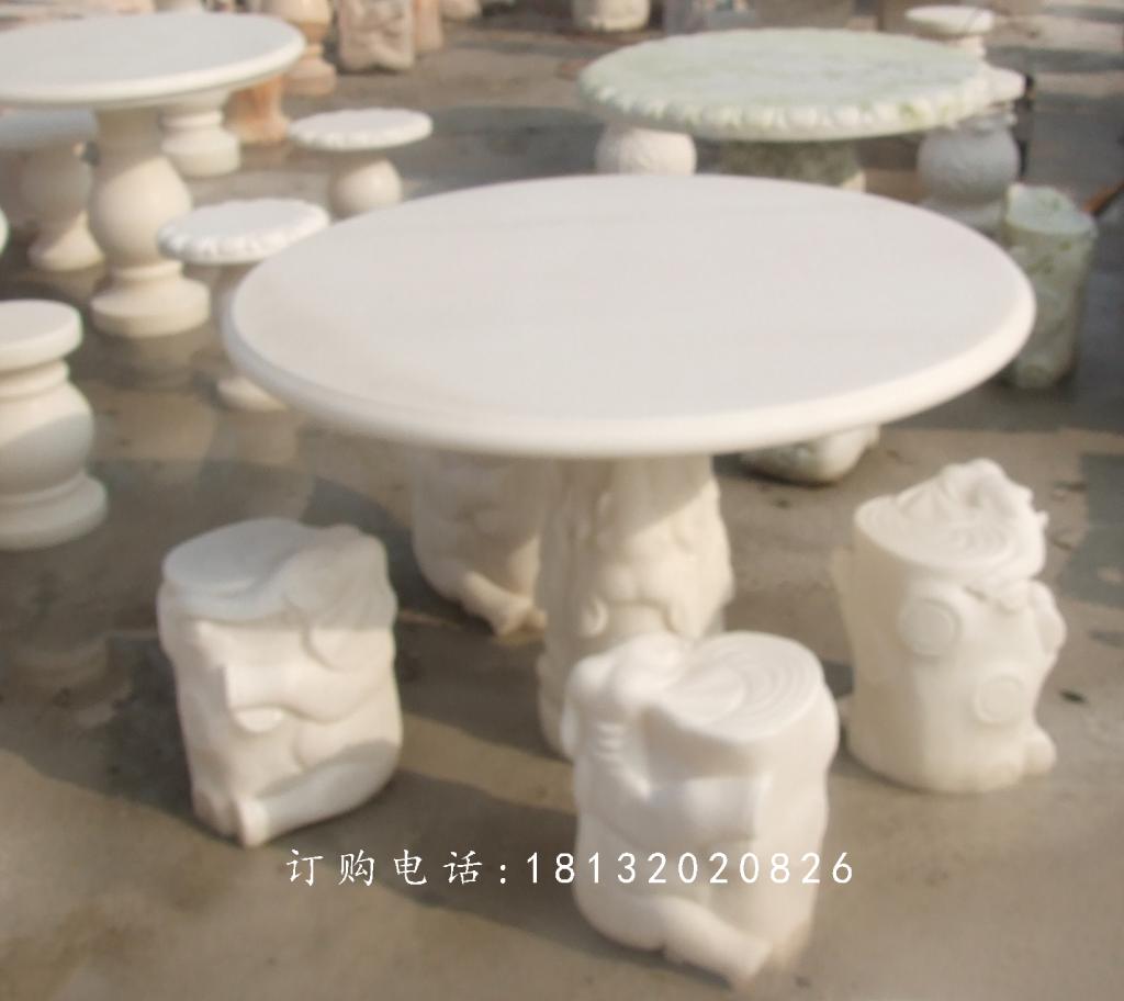 漢白玉圓桌石雕，漢白玉象凳石雕 (1)