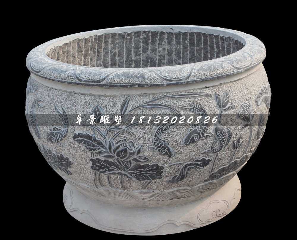 仿古石頭花盆，大理石雕刻花盆