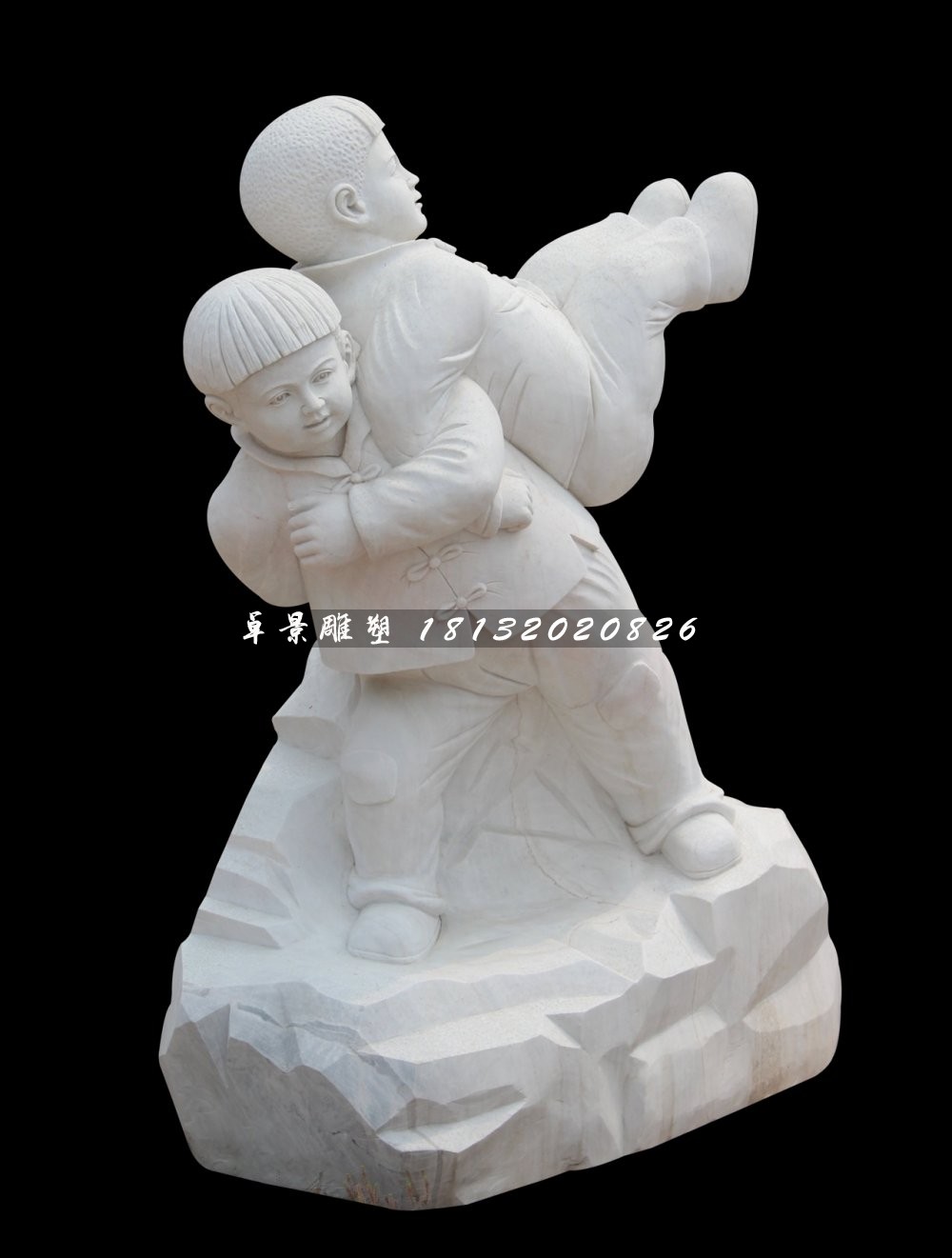 漢白玉小孩游戲石雕，公園小品石雕 (6)
