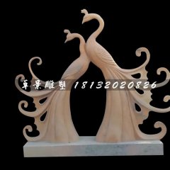孔雀石雕，晚霞紅孔雀雕塑