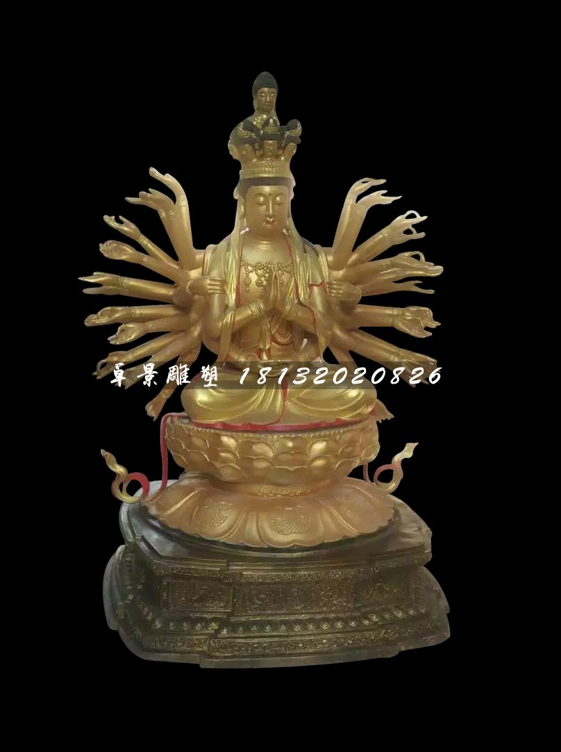 千手觀音銅雕，坐式佛像雕塑