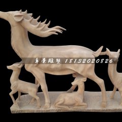 晚霞紅小鹿石雕，母子鹿石雕