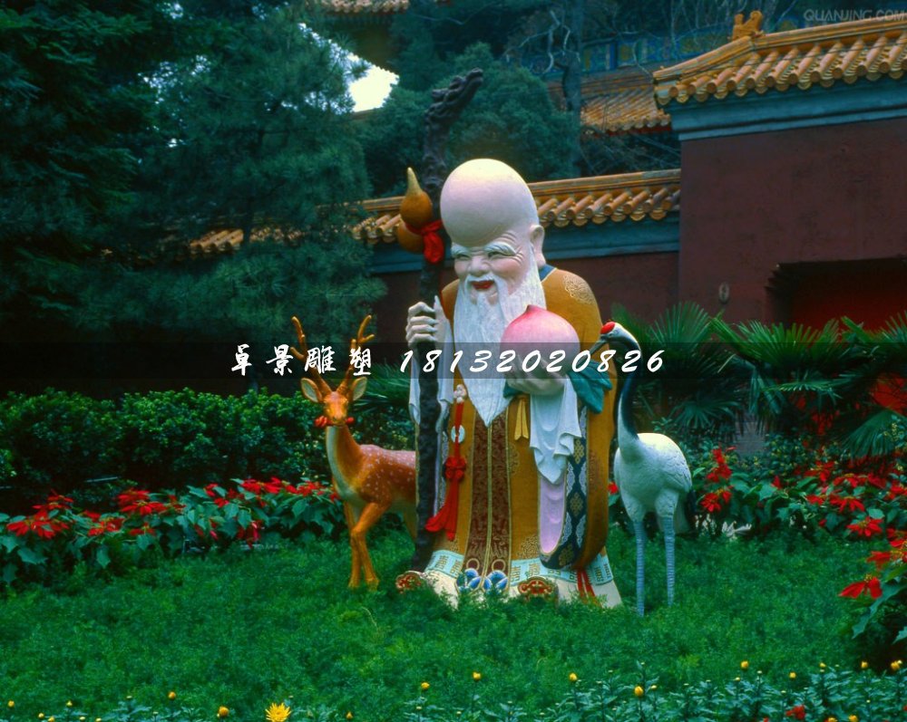 老壽星雕塑，玻璃鋼彩繪神仙雕塑