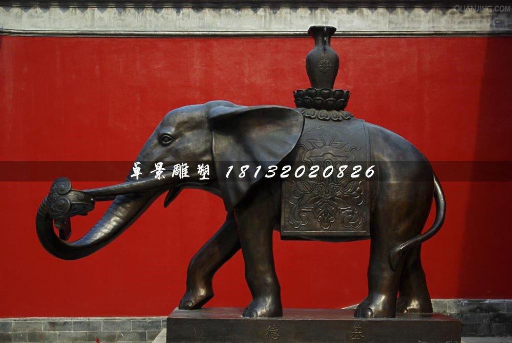 大象銅雕，象馱寶瓶銅雕
