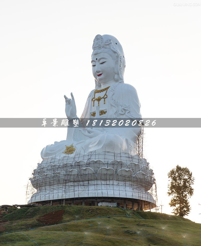 玻璃鋼坐式觀音雕塑，大型觀音雕塑