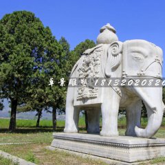 大理石大象雕塑，象馱寶瓶石雕