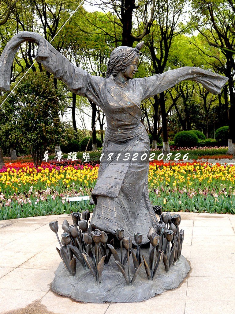 藏族女孩跳舞銅雕，公園景觀銅雕