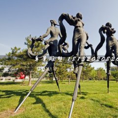 踩高蹺銅雕，公園景觀雕塑