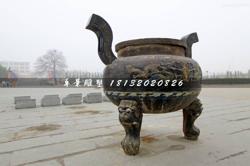 三足香爐銅雕，廣場銅香爐雕塑