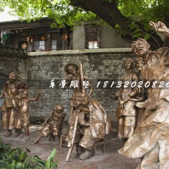 說書銅雕，公園情景雕塑