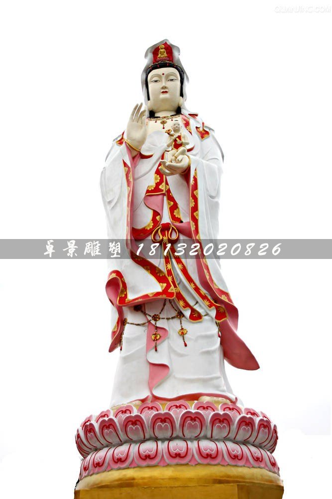 送子觀音雕塑，玻璃鋼彩繪佛像