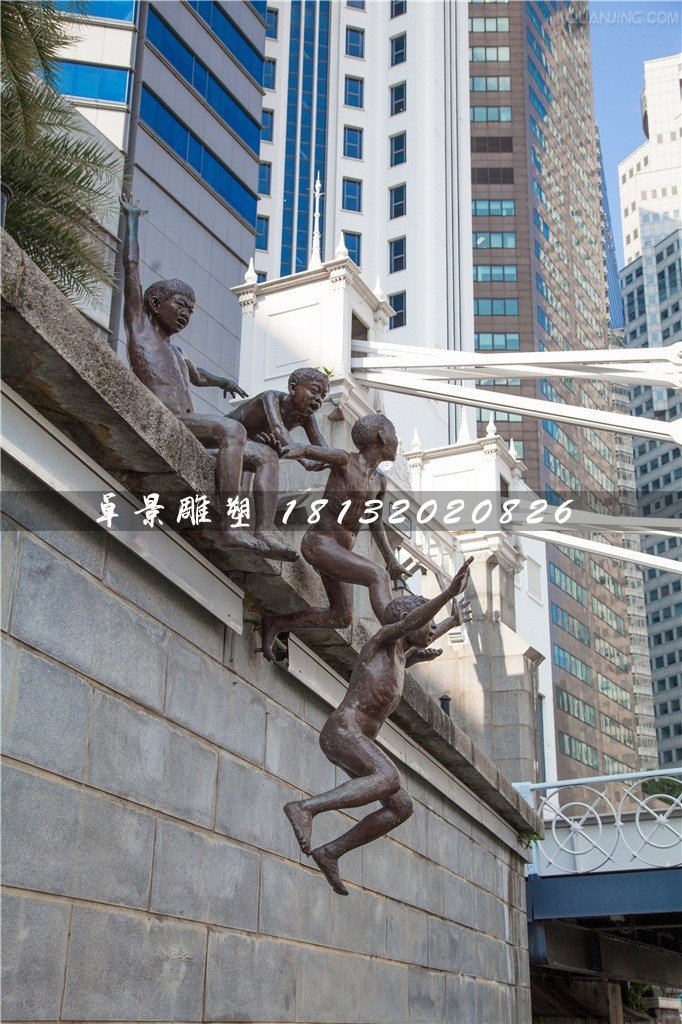 小孩跳水銅雕，街邊景觀銅雕