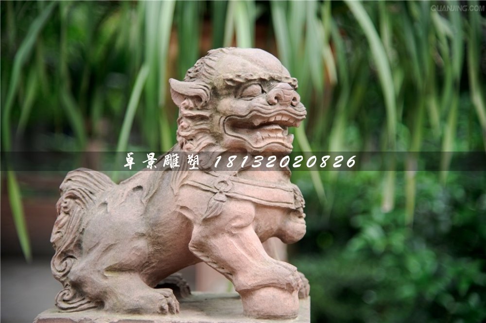 小獅子石雕，晚霞紅動(dòng)物石雕