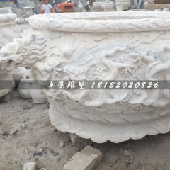 大理石水缸，龍戲珠石浮雕水缸