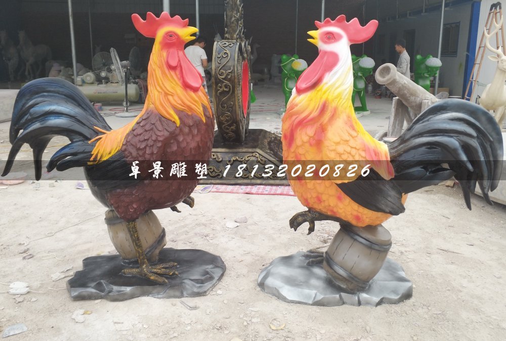 公雞雕塑，玻璃鋼彩繪動物雕塑 (1)