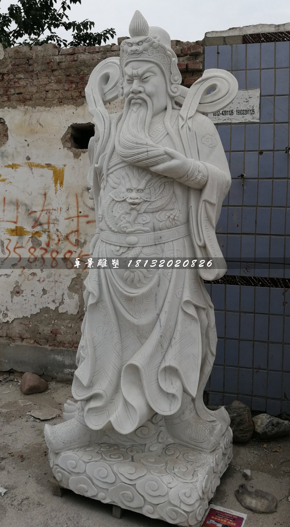 關(guān)公石雕，大理石武財(cái)神雕塑 (2)