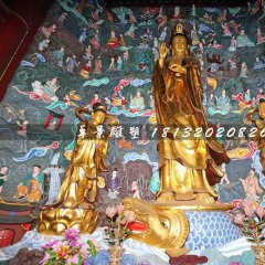 鎏金銅佛像，觀(guān)音與善財(cái)龍女銅雕