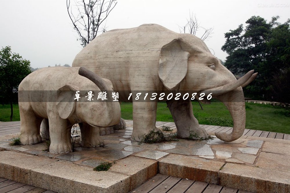 母子象石雕，公園動物石雕