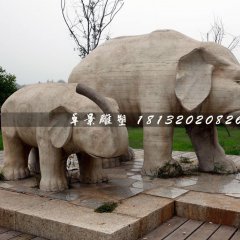 母子象石雕，公園動物石雕