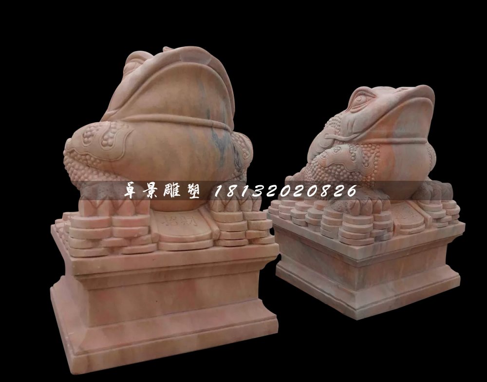 金蟾石雕，晚霞紅金蟾雕塑 (4)