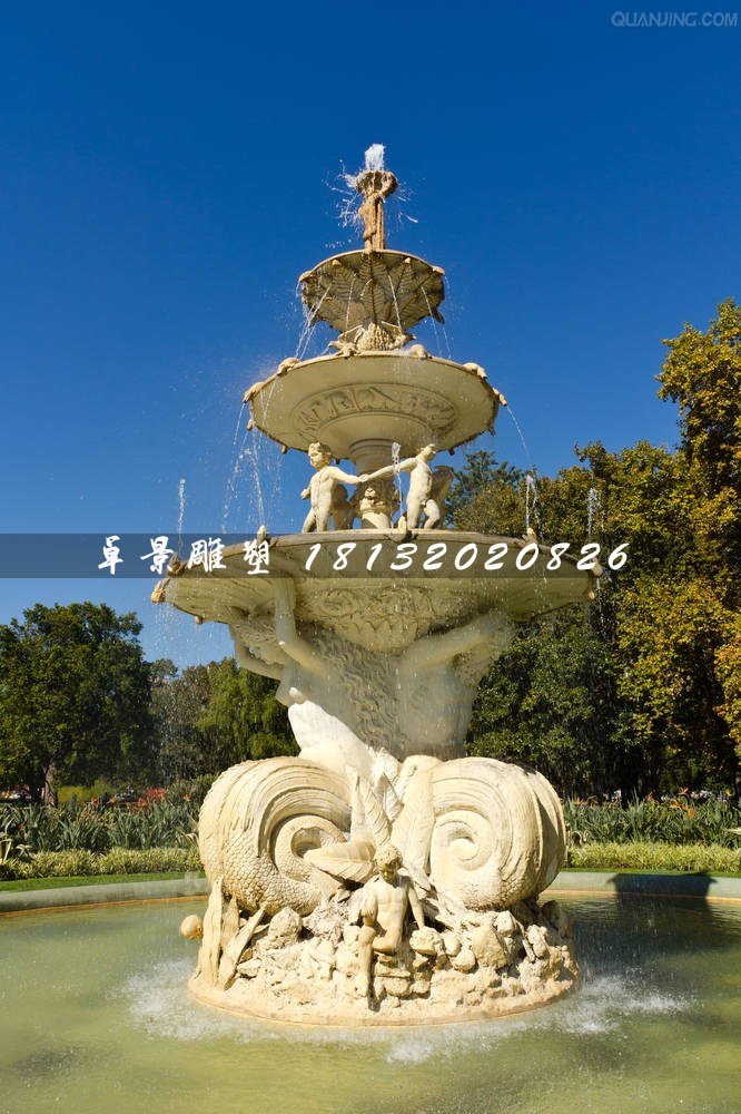 噴泉石雕，公園人物石噴泉