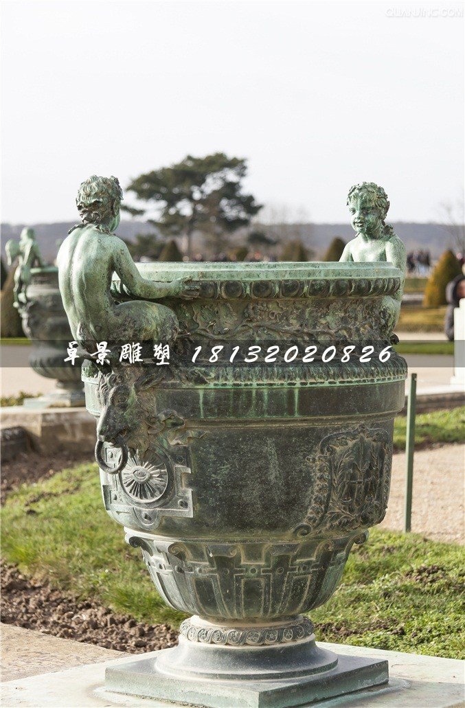 青銅花盆雕塑，公園花缽銅雕