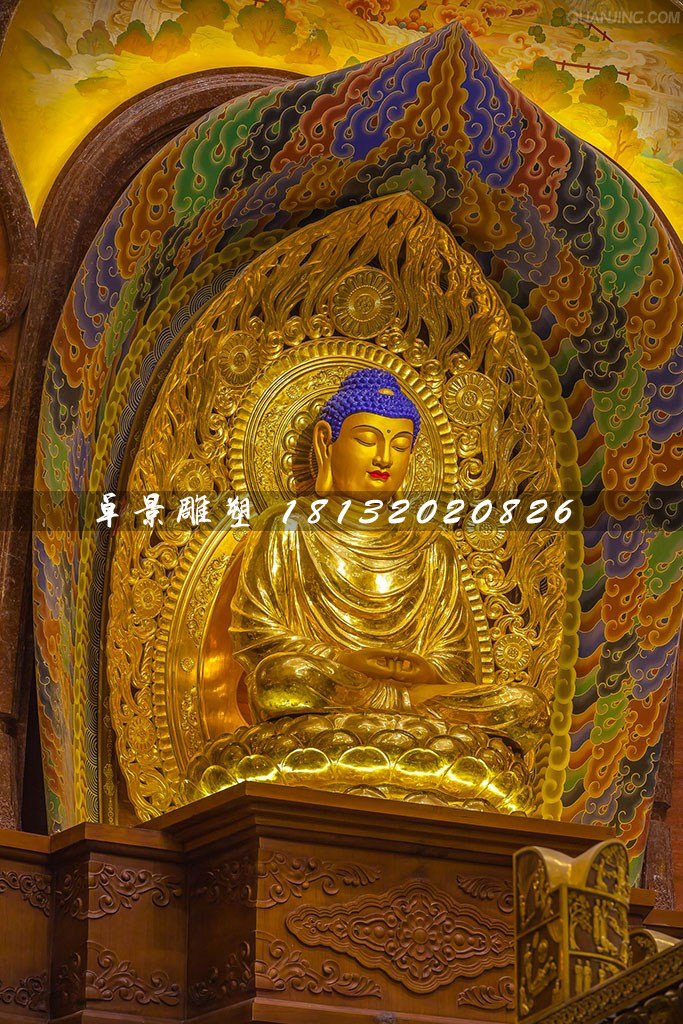釋迦牟尼雕塑，玻璃鋼貼金佛像