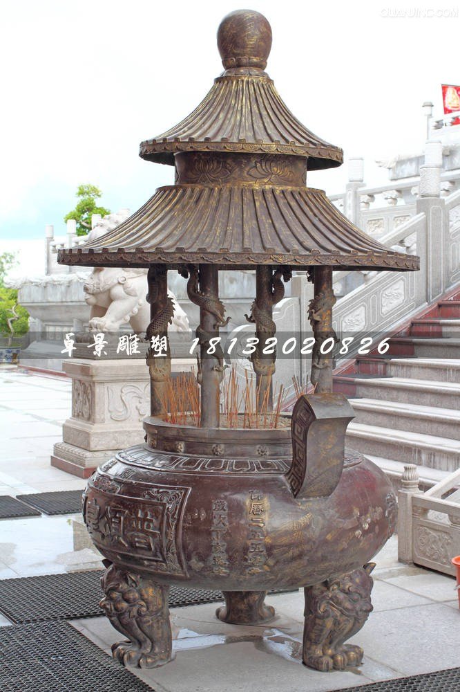 香爐銅雕，寺廟三足銅香爐