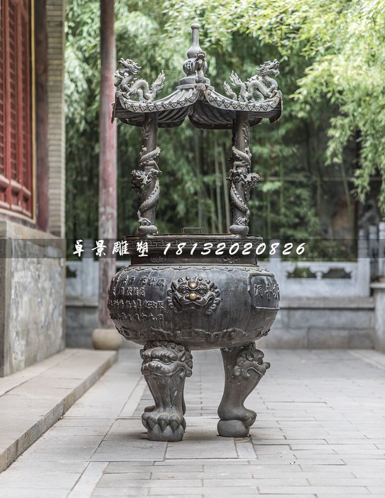 寺廟銅香爐，三足香爐銅雕 (3)