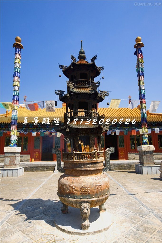 寺廟銅香爐，三足香爐銅雕 (2)