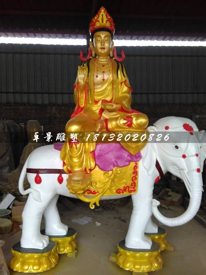 玻璃鋼普賢菩薩雕塑，彩繪佛像雕塑