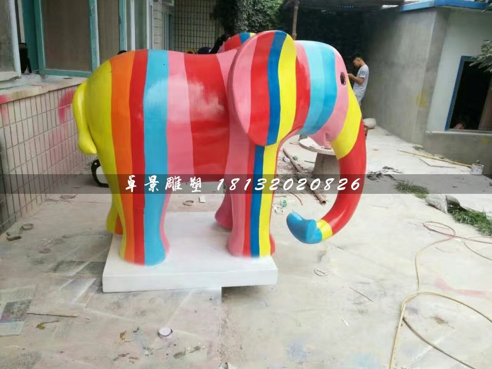 彩繪大象雕塑,玻璃鋼動(dòng)物雕塑
