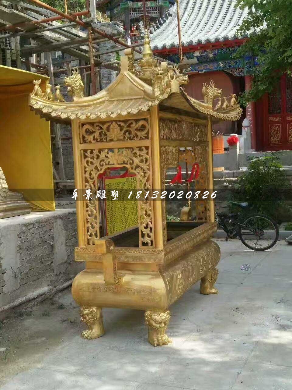 方形香爐銅雕，寺廟銅香爐
