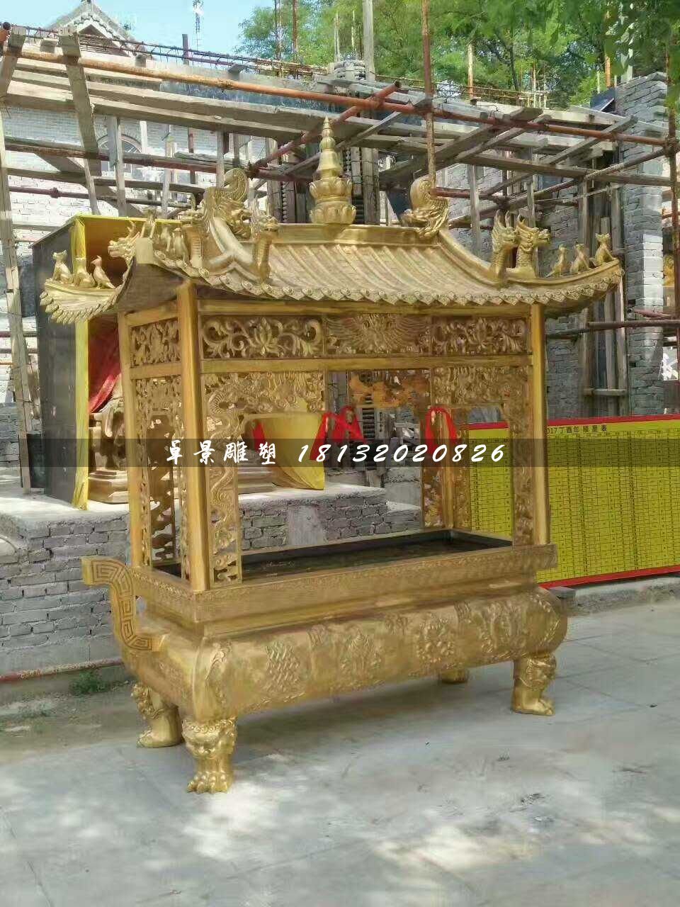 方形香爐銅雕，寺廟銅香爐 (2)