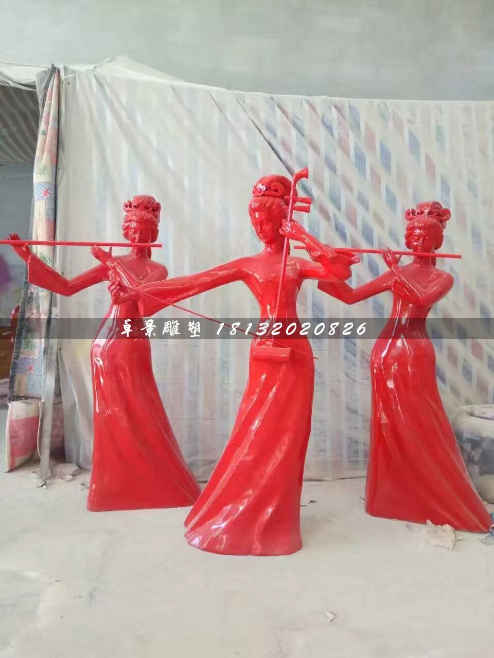 古代美女演奏雕塑，玻璃鋼人物雕塑
