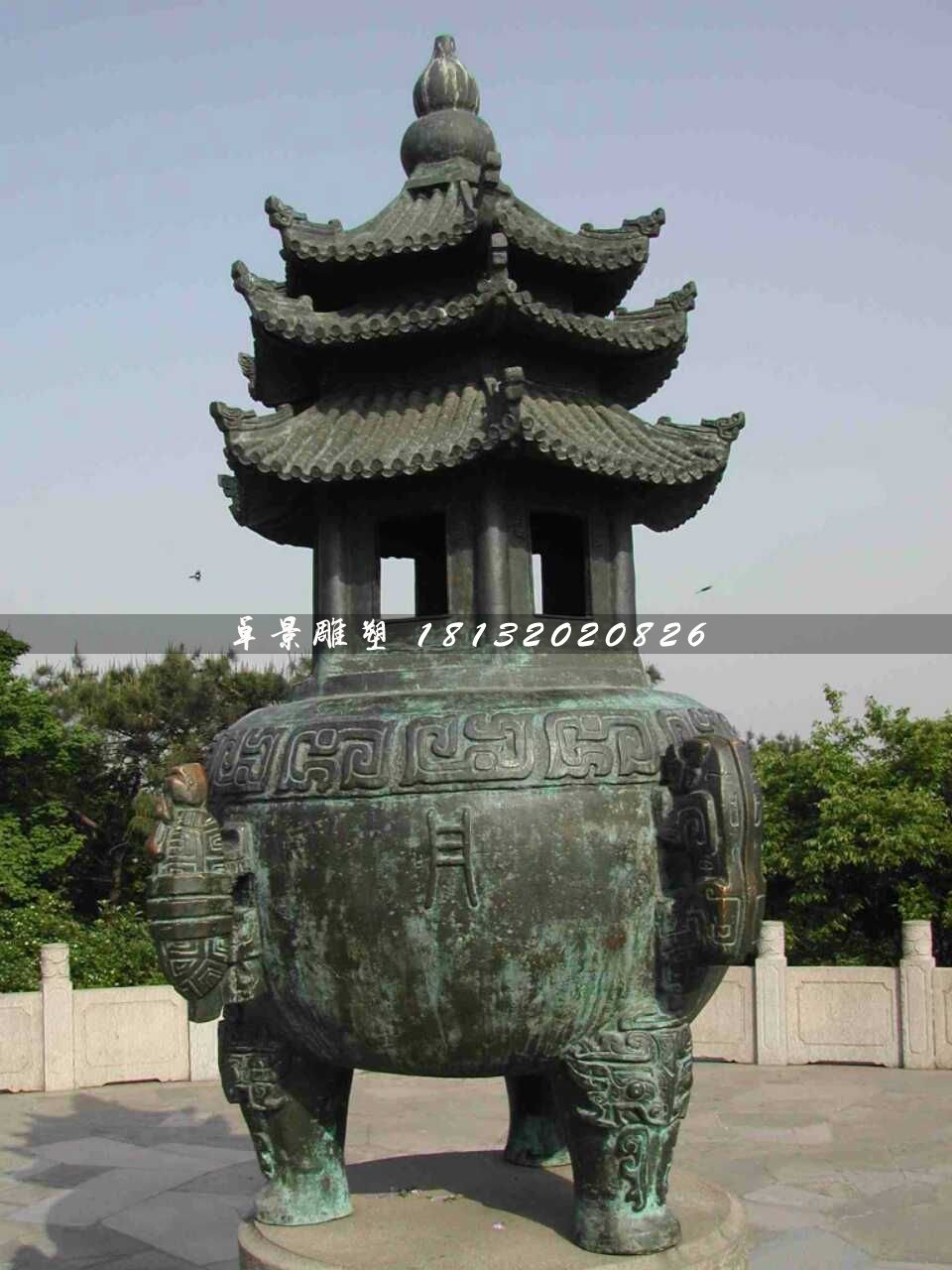 青銅香爐雕塑，寺廟香爐雕塑