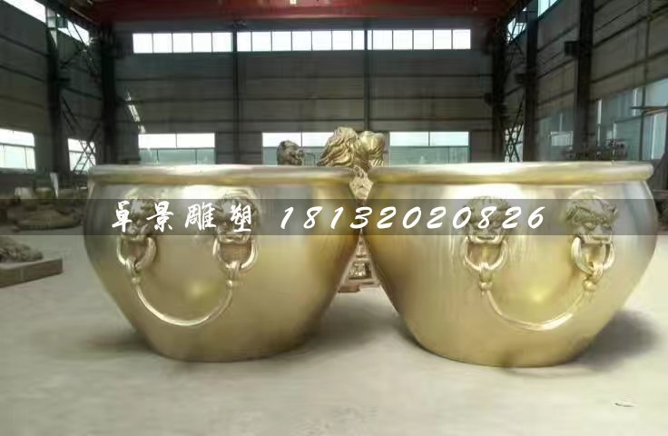 銅水缸雕塑，圓形水缸銅雕