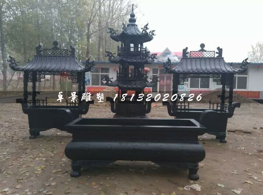 香爐銅雕，寺廟銅香爐 (1)